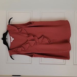 Peachy Pink Tank Blouse with Flutter detailing at Neckline and front, Size Med